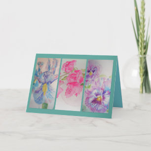 Love Flowers Aquarelle Turquoise Carte de voeux