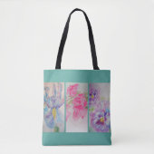 Love Flowers Floral Waterverf Turquoise Canvas tas (Voorkant)