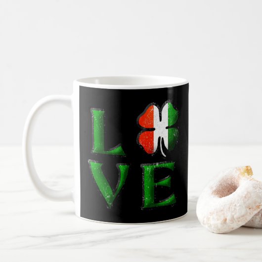 Love Four Leaf Clover Irish Flag St. Patrick's Koffiemok (Met donut)