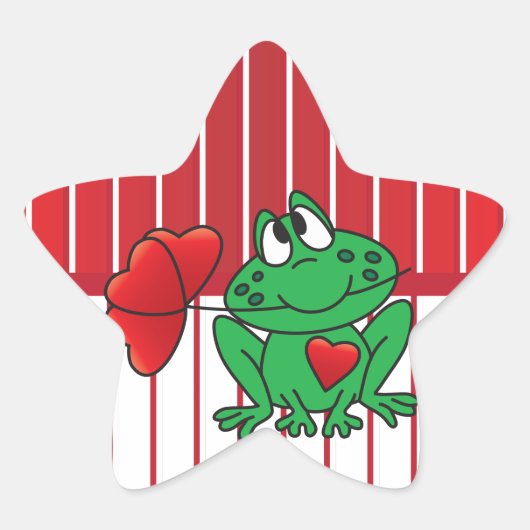 Love Frog op rode en witte strepen Ster Sticker (Voorkant)