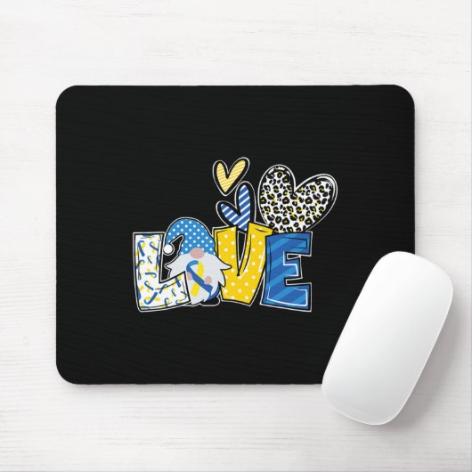 Love Gnomen Blue Yellow Ribbon Down Syndroom Aware Muismat (Met muis)