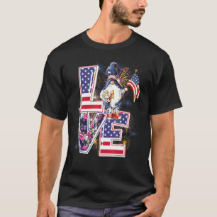 Love Gnomes American Flag 4th of Juli Patriotic US T-shirt