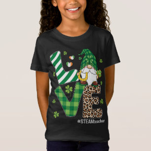 Love Gnomes STEAM Teacher St Patricks Day Leopard T-shirt