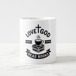 Love God Drink Koffie Lees boeken Geloof  Extra Grote Beker