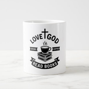 Love God Drink Koffie Lees boeken Geloof Extra Grote Beker