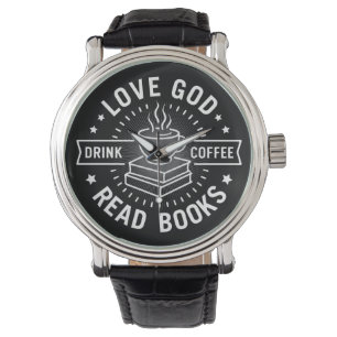 Love God Drink Koffie Lees boeken Liefhebbers Horloge