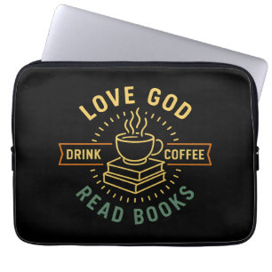 Love God Drink Koffie Lees boeken Liefhebbers Laptop Sleeve