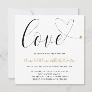 Love Gold Heart Black en White Modern Wedding Kaart