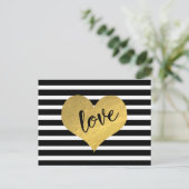 Love Gold Heart Stripes Briefkaart (Staand voorkant)