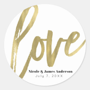 LOVE Gold Moderne Typografie Trouwgunst Ronde Sticker