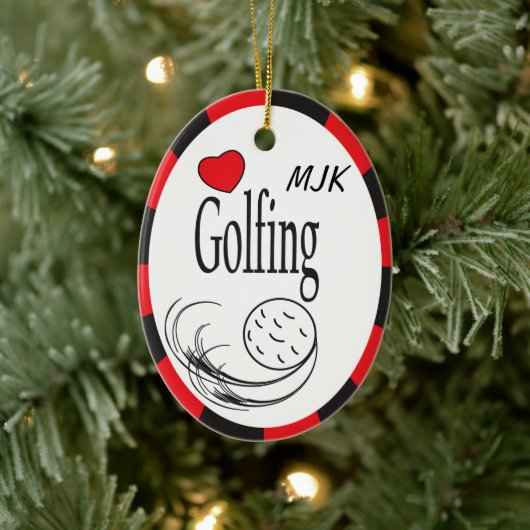 Love Golfing Red en Black Keramisch Ornament (Boom)