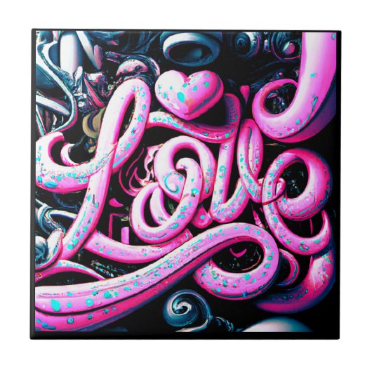 Love Graffiti Pink and Black Tegeltje (Voorkant)