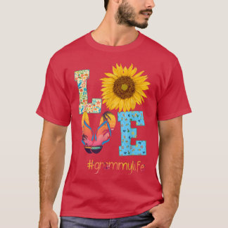LOVE Grammy Life Flip Flops Hippie Sunflower Summe T-shirt