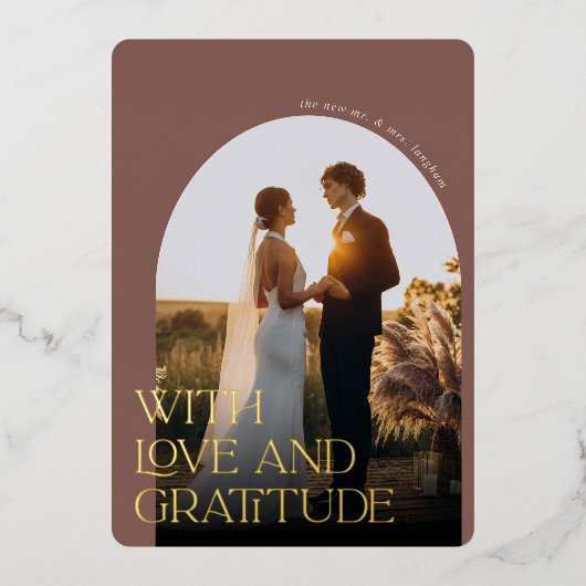 Love & Gratitude Gold Foil Mariage Carte de remerc (Recto)