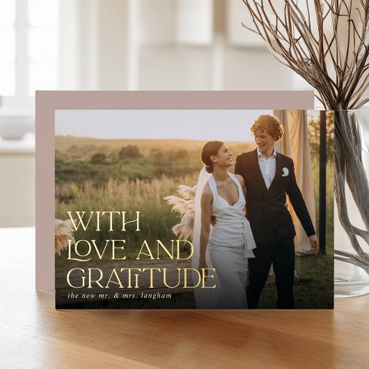 Love & Gratitude Gold Foil Mariage Carte de remerc