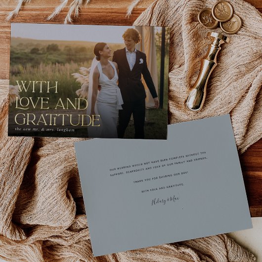 Love & Gratitude Gold Foil Mariage Carte de remerc