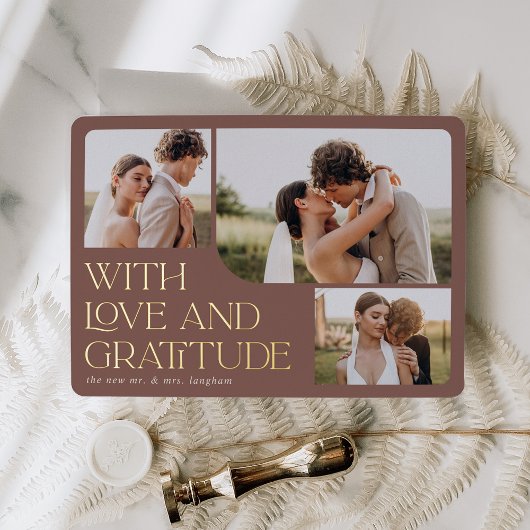 Love & Gratitude Gold Foil Mariage Carte de remerc