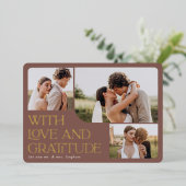 Love & Gratitude Gold Foil Mariage Carte de remerc (Debout devant)
