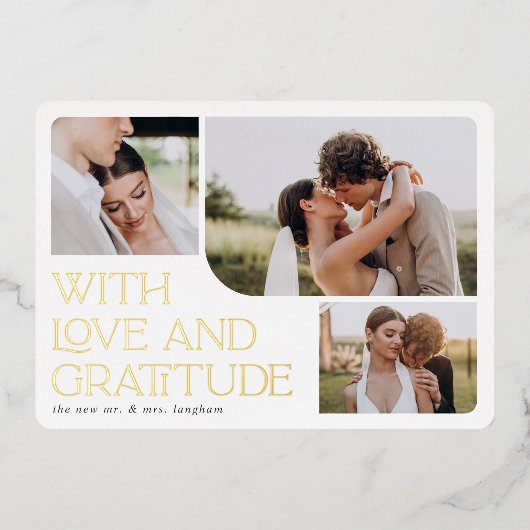 Love & Gratitude Gold Foil Mariage Carte de remerc (Recto)