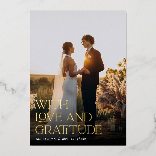 Love & Gratitude Gold Foil Weddenschap Hartelijk d Folie Uitnodiging (Voorkant)