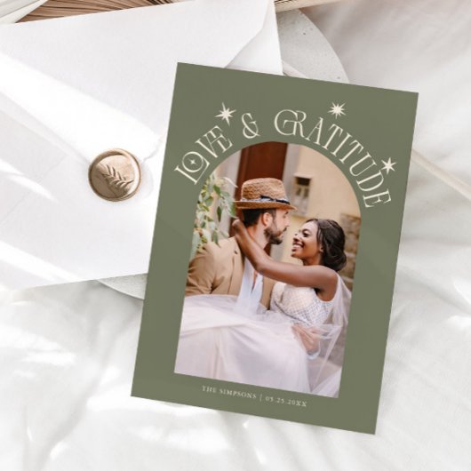 Love & Gratitude Minimalist Wedding Photo Sage Bedankkaart