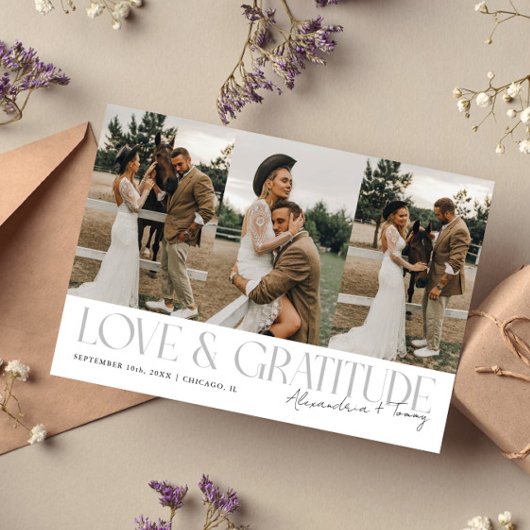 Love & Gratitude White Wedding Multi Photo   Bedankkaart