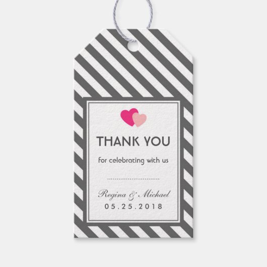 Love Grey Stripes Pattern Party Favor Gift Label Cadeaulabel (Voorkant)
