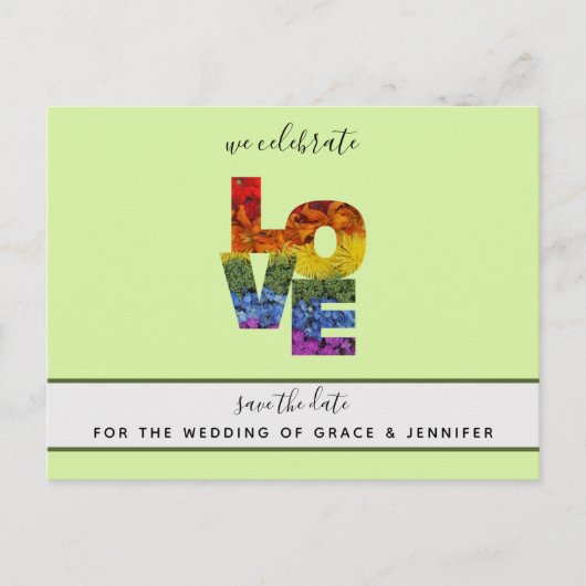 LOVE Groen Thema Same-Sex Bruiloft Save the Date Briefkaart (Voorkant)