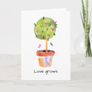 Love Grows Heart Topiary Waterverf Wenskaart Kaart