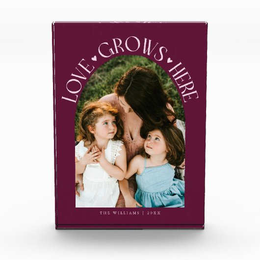 Love Grows Here Modern Arch Cranberry Fotoblokken (Voorkant)