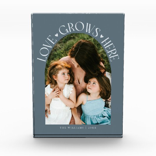 Love Grows Here Modern Arch Slate Blue Fotoblokken (Voorkant)
