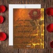 Love Grows Romantic Red Rose Gold Gears Kaart