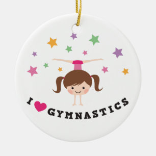 Love gymnastics cartoon girl brown hair handstanda keramisch ornament