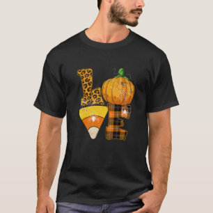 LOVE Halloween Pumpkin Funny Candy Corn Leopa T-shirt