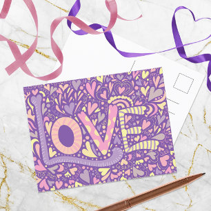 LOVE Hand Drage Doodle Colorful Calligrafie Briefkaart