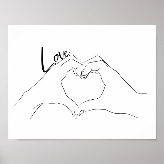 Love Hand Heart Line Art Drawing Cute Modern Poster (Voorkant)