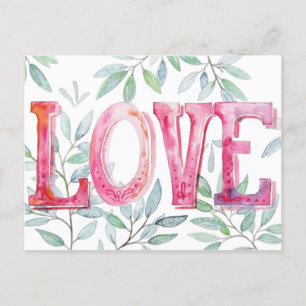 Love Hand Painted Floral Valentijnsdag waterverf Feestdagenkaart