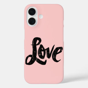 LOVE Handlettering Paris Chic Bleekroze Valentijn iPhone 16 Hoesje