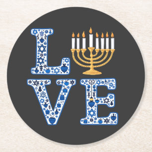 Love Hanukkah Jewish Holiday Menorah Ronde Kartonnen Onderzetter