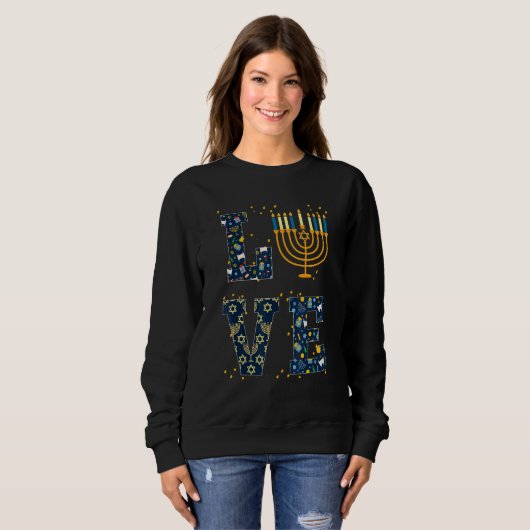 Love Hanukkah Jewish Menorah Pajama Hanukkah Manne Trui (Voorkant volledig)