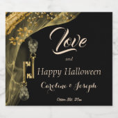 Love & Happy Halloween Elegant Gold & Skulls Sparkling Wijnetiket (Enkel label)