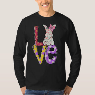 Love Happy Paast Bunny Floral Theme Cute Graphic T-shirt