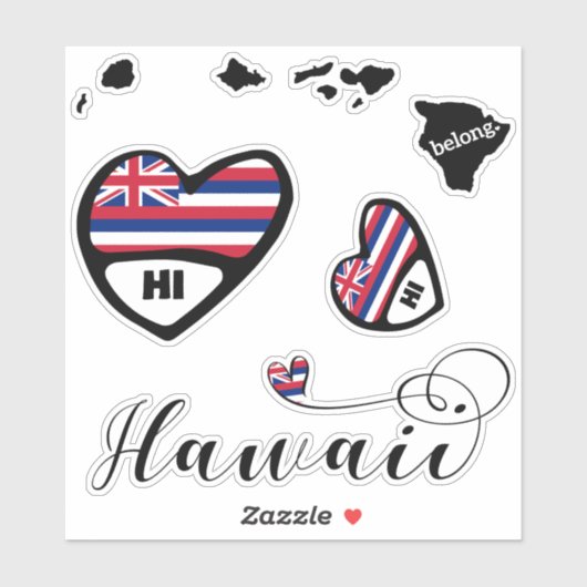 Love Hawaii, 3 Designs, Die Cut Stickers (Feuille)