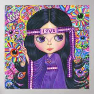 Love Headband Hippie Girl Doll Paars Psychedelic Poster