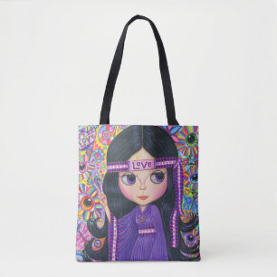 Love Headband Hippie Girl Peace Sign Cute Tote Bag