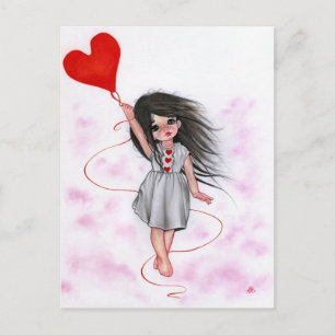 Love Heart Balloon Little Girl in Air Briefkaart