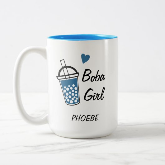 Love Heart Boba Girl Custom Personalized Novelty Tweekleurige Koffiemok (Links)