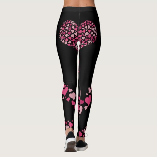 Love Heart Bum Leggings Black mignon Coeurs roses (Dos)