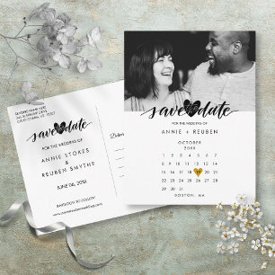 Love Heart Calendar Save the Date Photo Briefkaart