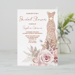 Love Heart Dress Vrijgezellenfeest Roos Gold Real Folie Uitnodiging